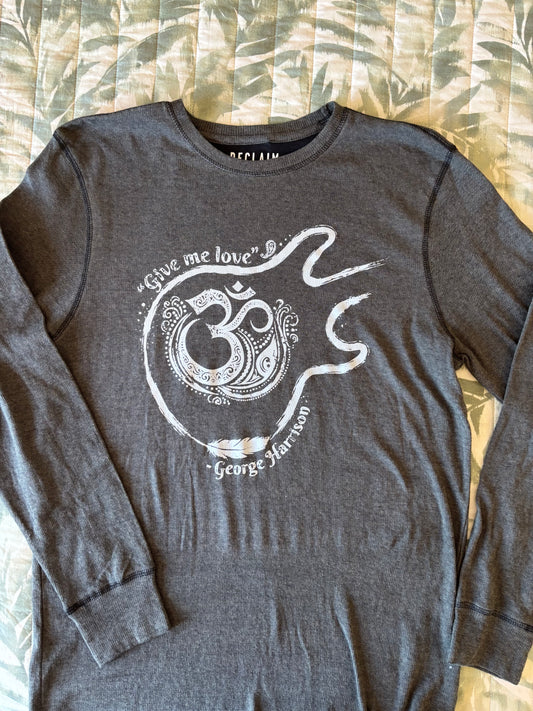 Men’s/unisex long sleeve guitar shirt. Black/charcoal