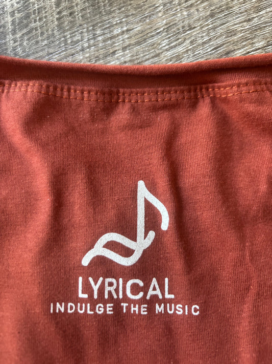 Women's Guitar and Om short sleeve cut off tee shirt - Terra Cotta