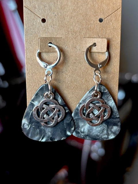 Pick Earrings - Black and Silver with Celtic Knot