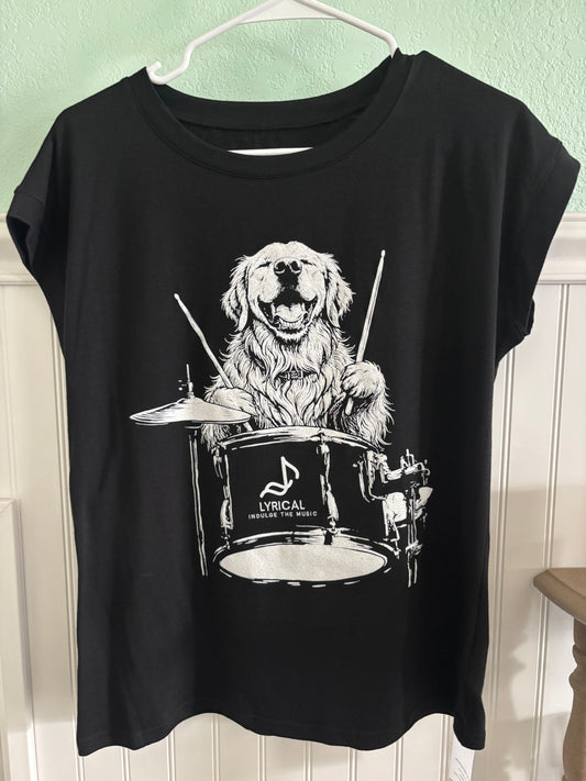 Drummin’ Dog Black Women’s Tee Shirt