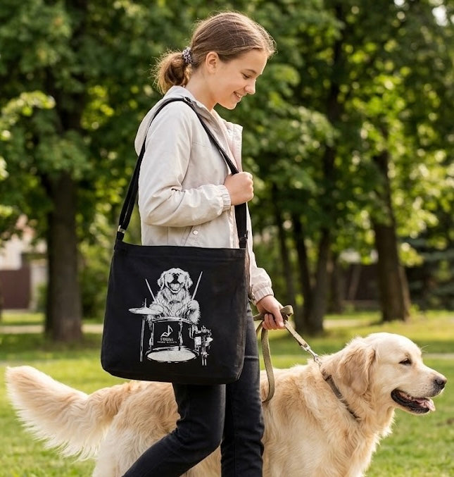 Black Canvas bag with Drumming Dog