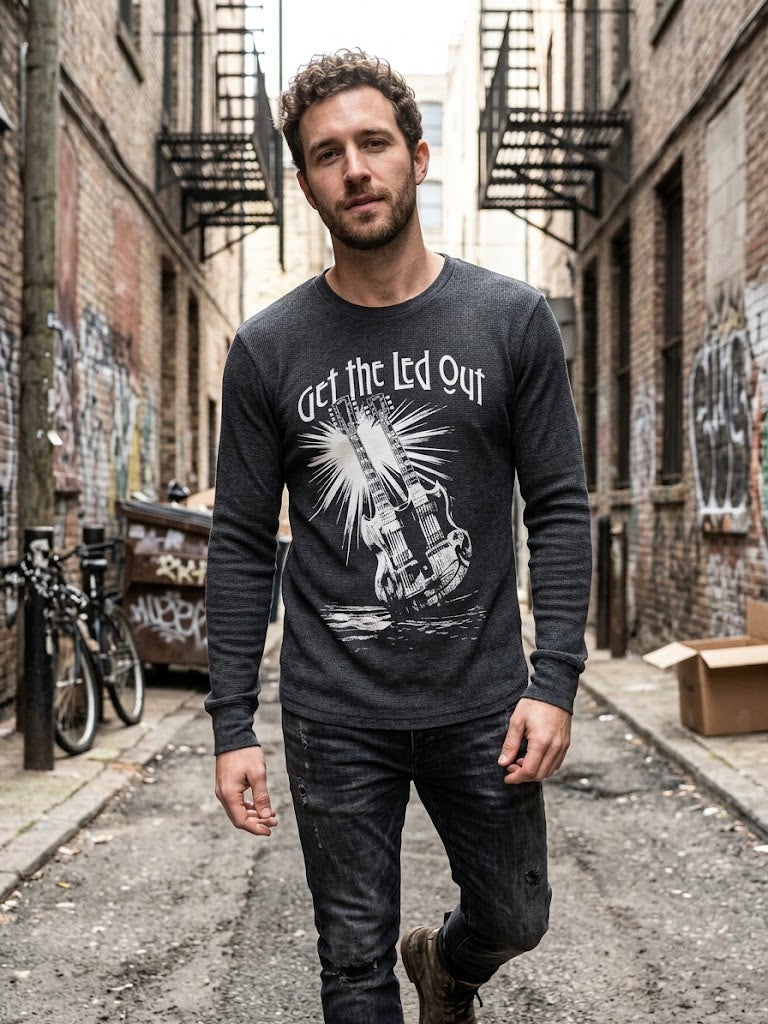 "Get the Led Out" Men’s Thermal Charcoal Shirt