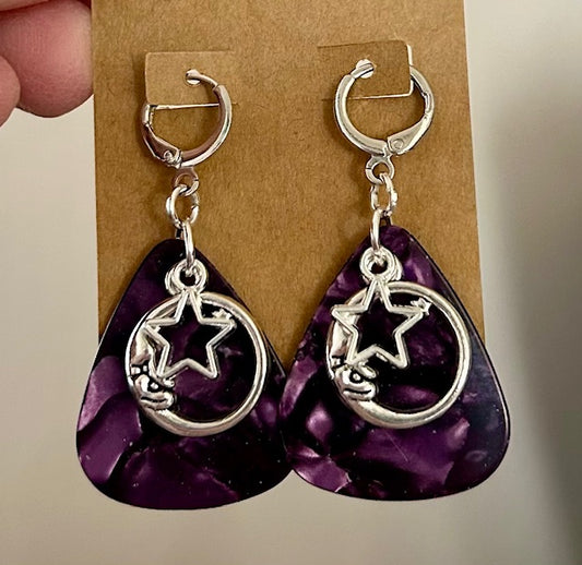 Pick Earrings - Purple Moon and Stars