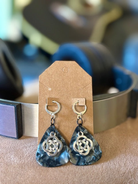 Pick Earrings - Black and Silver with Celtic Knot