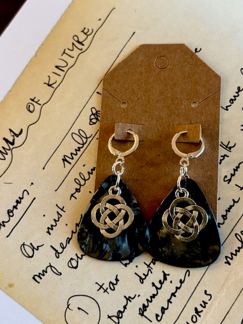 Pick Earrings - Black and Silver with Celtic Knot