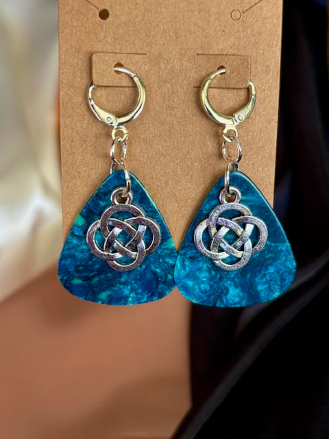 Pick Earrings - Turquois blue and Celtic Knot