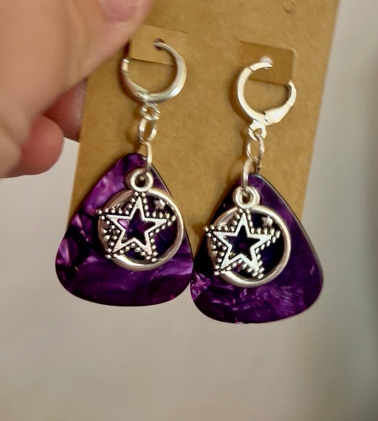 Pick Earrings - Purple Night Sky (Moon and embellished star)