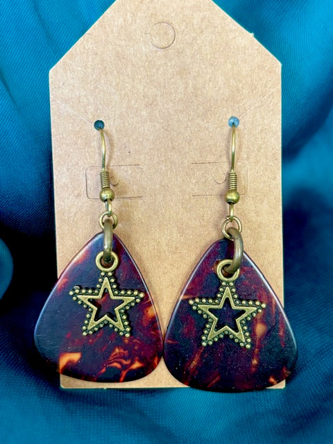 Pick Earrings - Tortoise Shell with Bronze Star